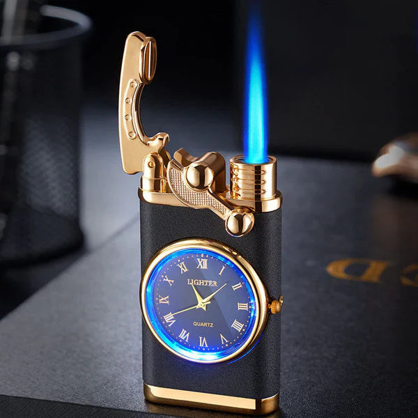 Briquet de luxe à levier avec montre intégrée